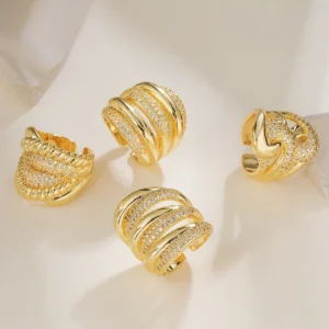 Glamorous Gold Color Adjustable Band Ring For Women Girls Delicate Cubic Zirconia Jewelry