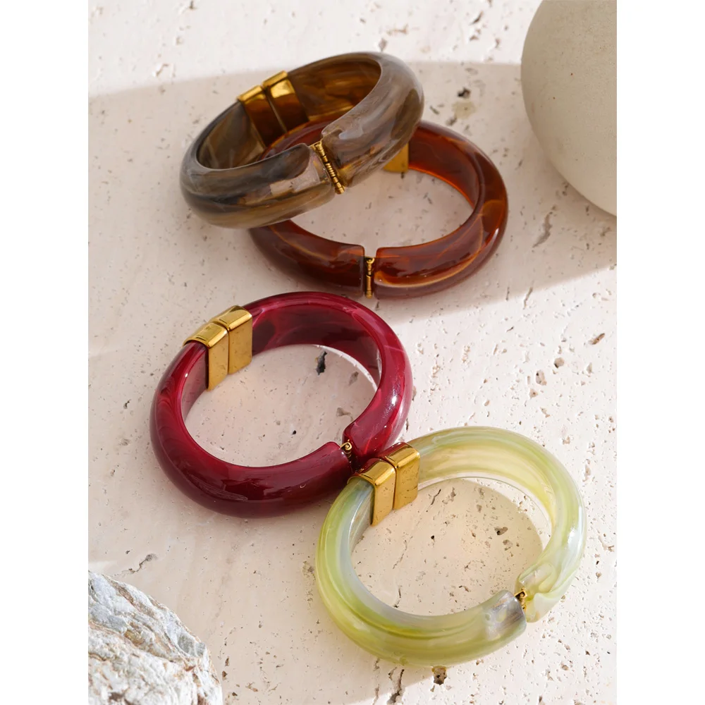 Yhpup Bold Acrylic Cuff Bracelet with Gold-Tone Finish - Image 4
