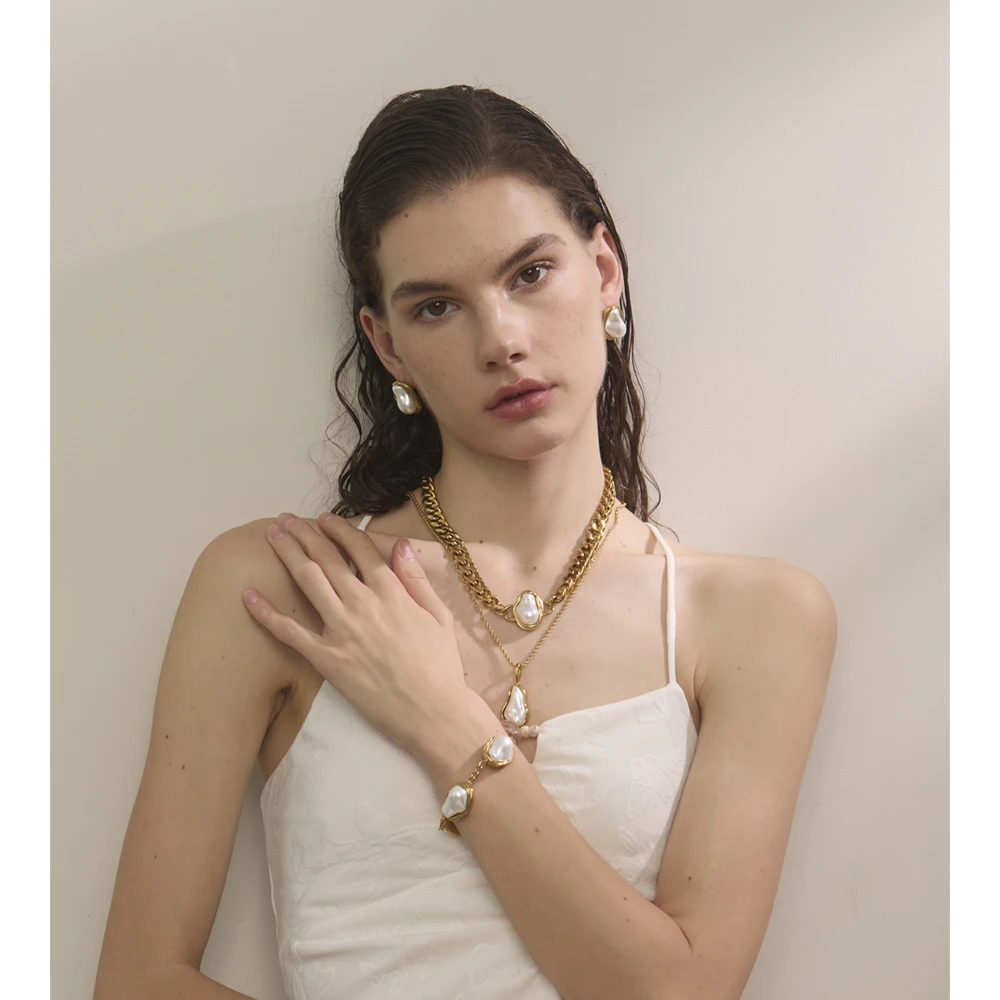 Yhpup Baroque Simulated Pearl Cuban Necklace and Earrings Set - Image 4
