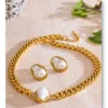 Yhpup Baroque Simulated Pearl Cuban Necklace and Earrings Set