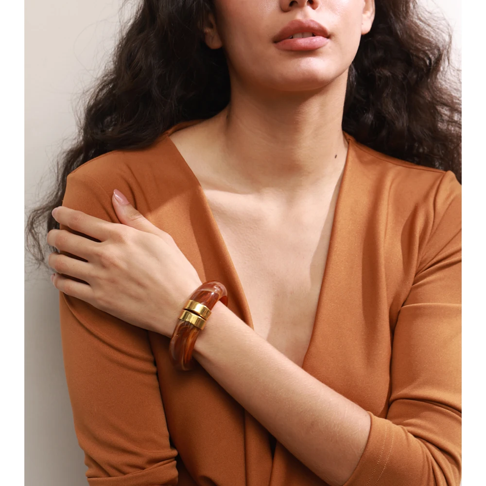 Yhpup Bold Acrylic Cuff Bracelet with Gold-Tone Finish - Image 3