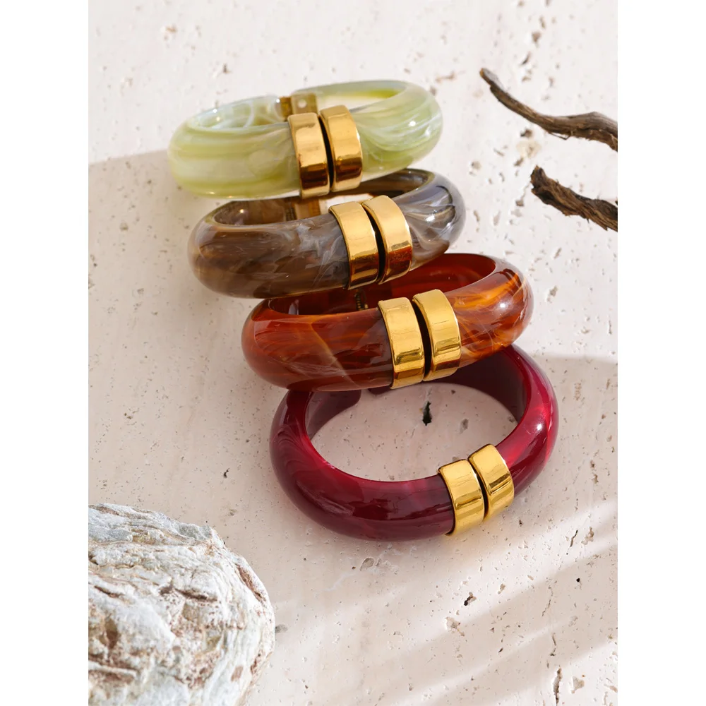 Yhpup Bold Acrylic Cuff Bracelet with Gold-Tone Finish - Image 2
