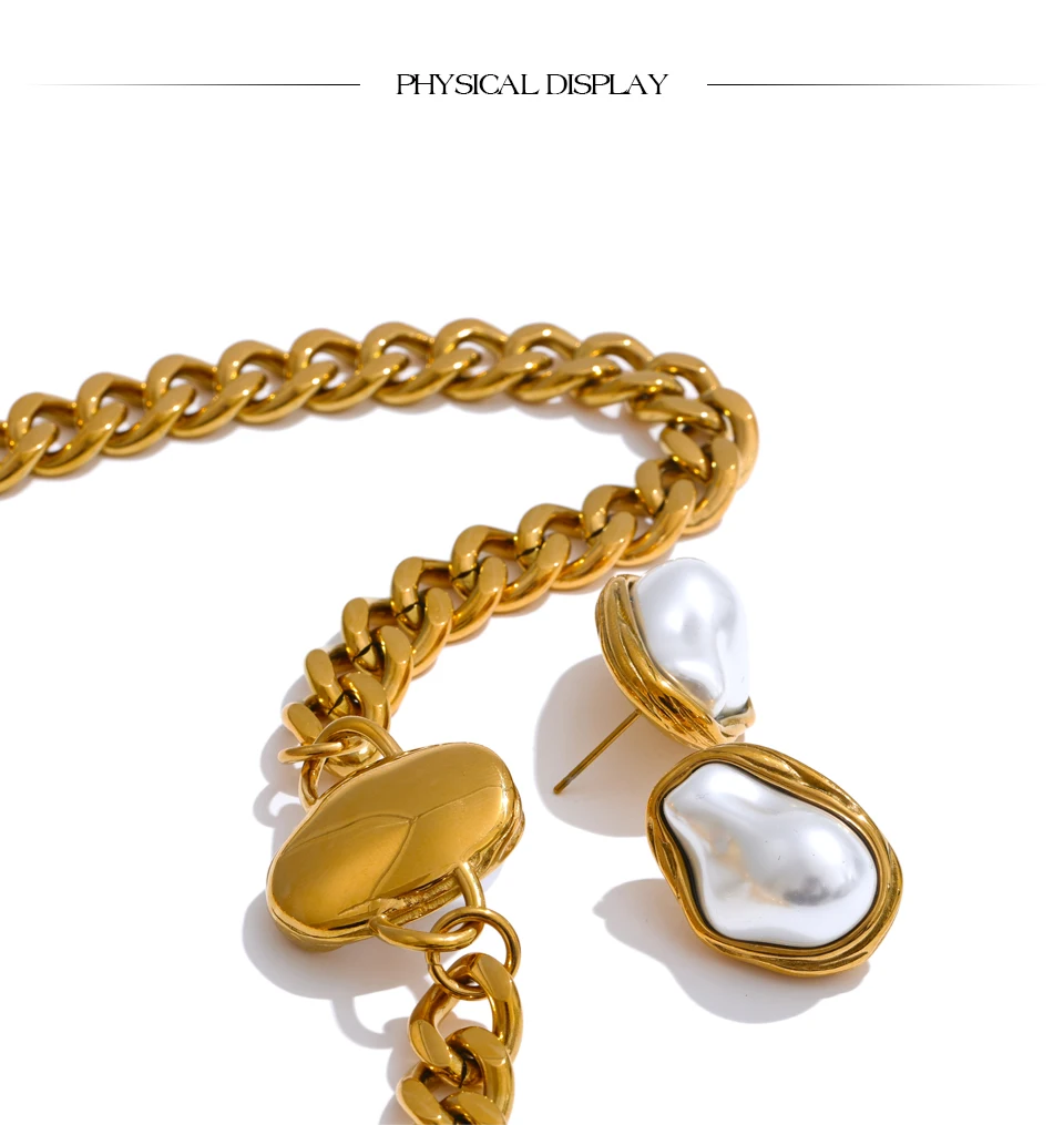 Yhpup Baroque Simulated Pearl Cuban Necklace and Earrings Set - Image 15