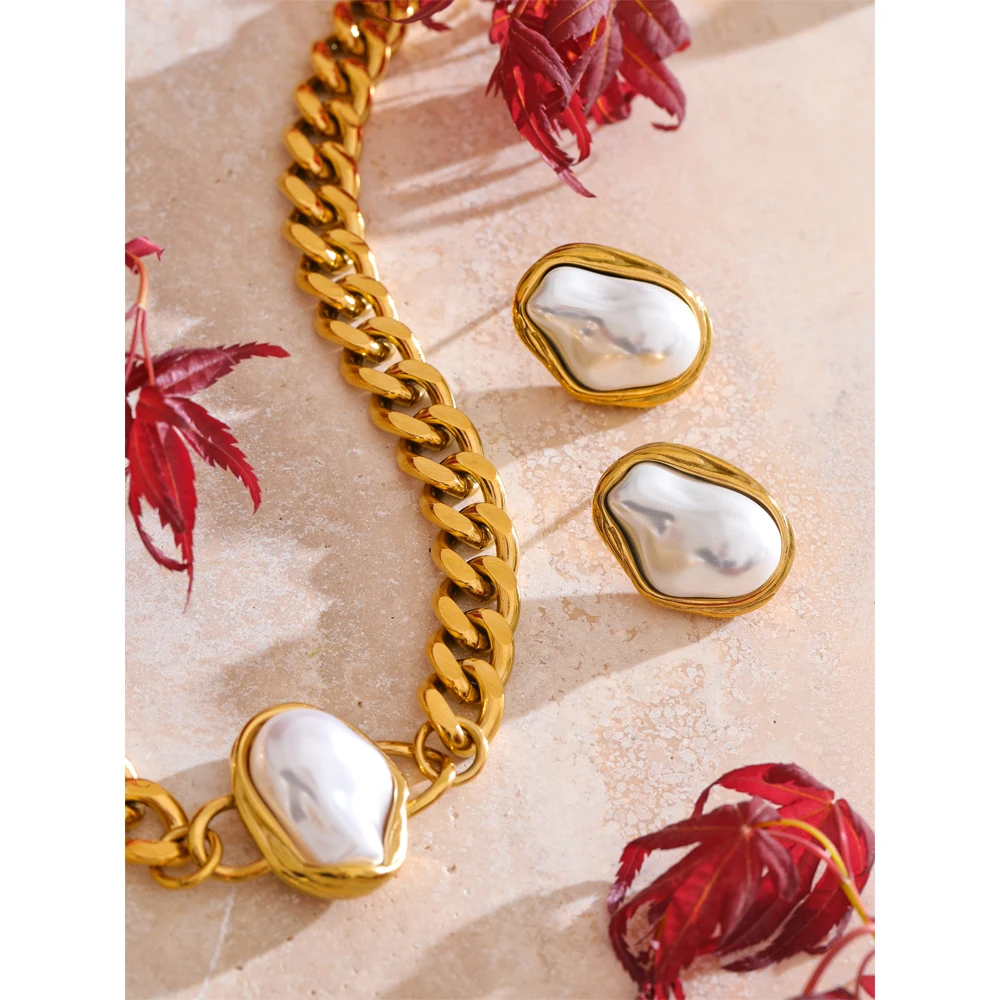 Yhpup Baroque Simulated Pearl Cuban Necklace and Earrings Set - Image 3