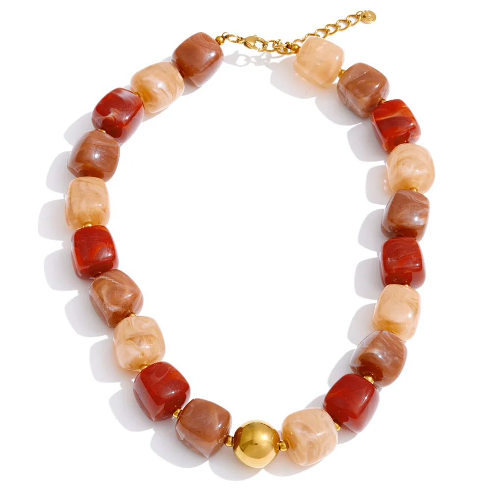 Yhpup Sculpted Amber: Waterproof Square-Bead Jewelry - Image 12