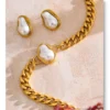 Yhpup Baroque Simulated Pearl Cuban Necklace and Earrings Set