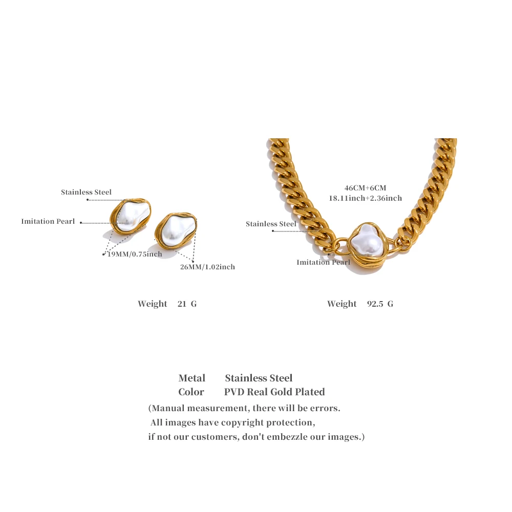 Yhpup Baroque Simulated Pearl Cuban Necklace and Earrings Set - Image 13