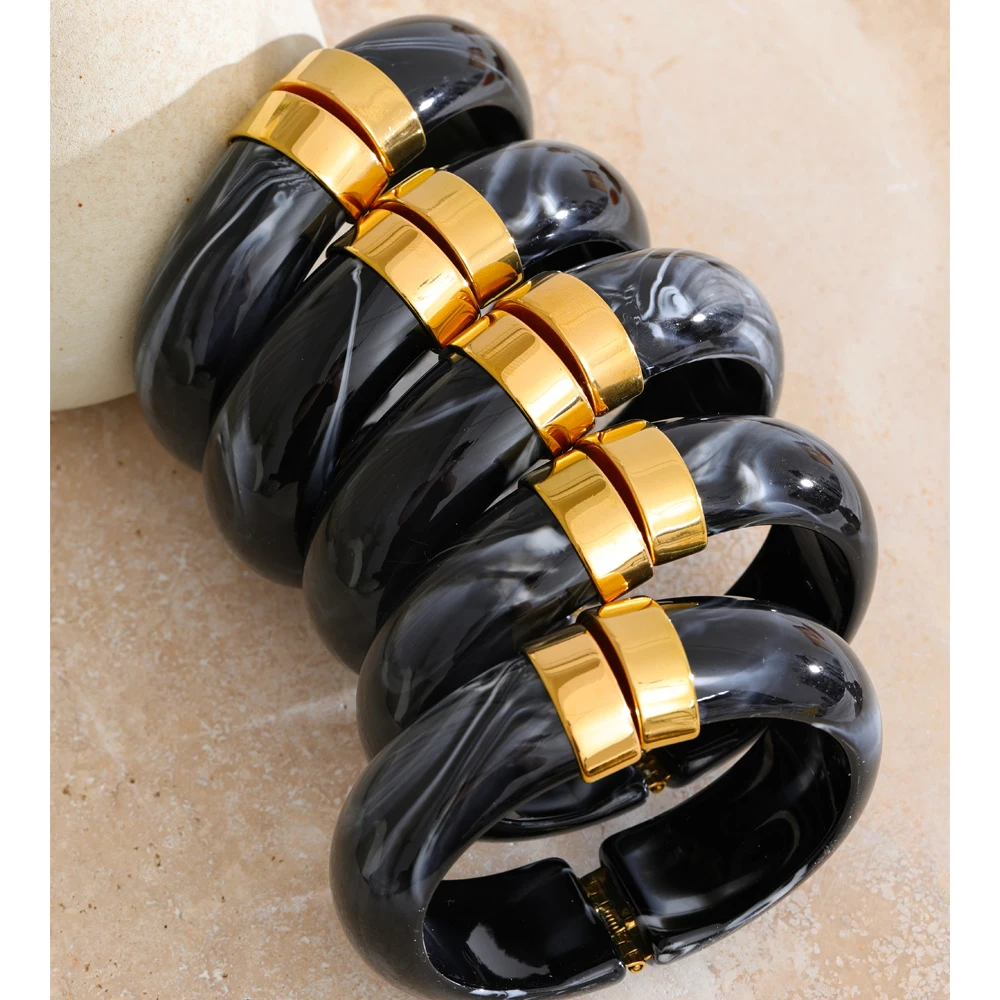 Yhpup Bold Acrylic Cuff Bracelet with Gold-Tone Finish - Image 5