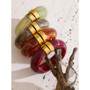 Yhpup Bold Acrylic Cuff Bracelet with Gold-Tone Finish