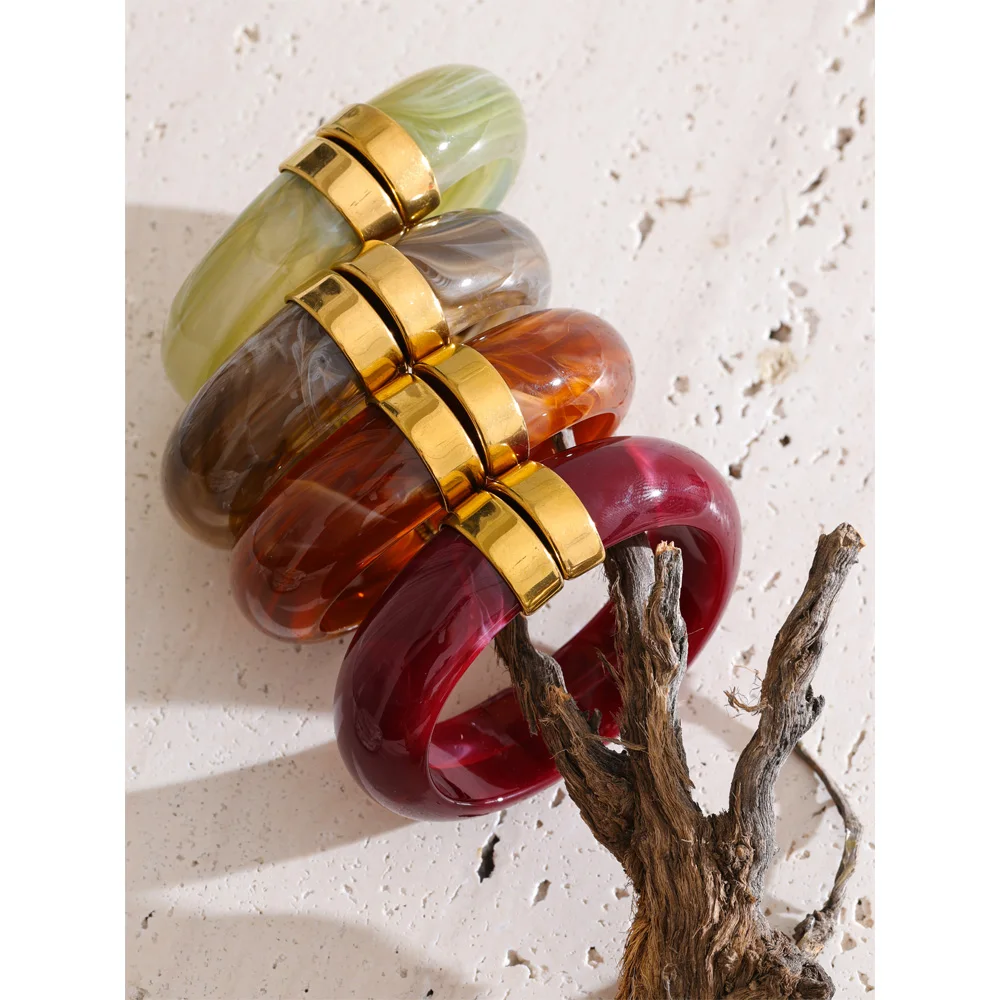 Yhpup Bold Acrylic Cuff Bracelet with Gold-Tone Finish