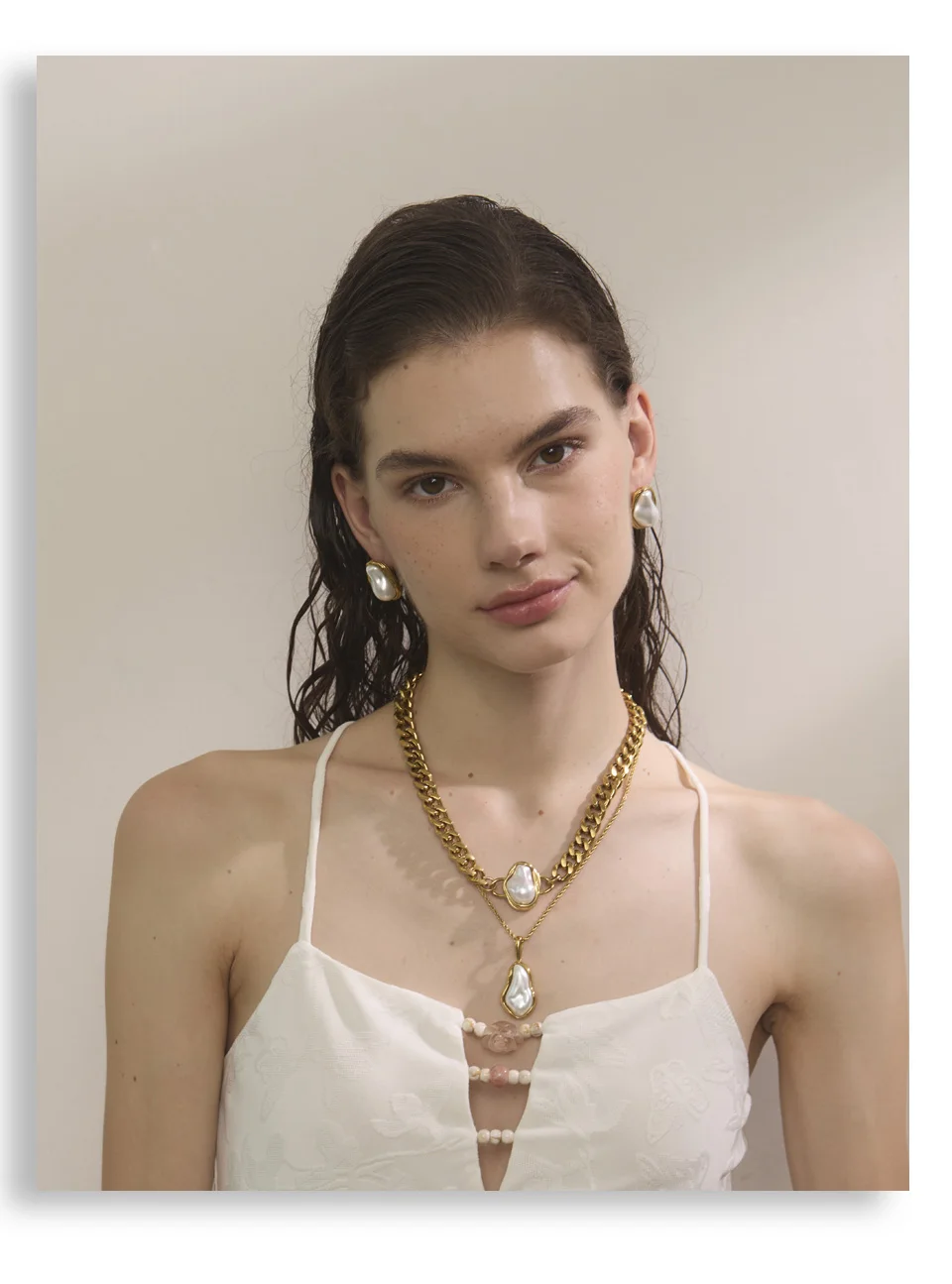 Yhpup Baroque Simulated Pearl Cuban Necklace and Earrings Set - Image 12