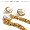 Yhpup Baroque Simulated Pearl Cuban Necklace and Earrings Set