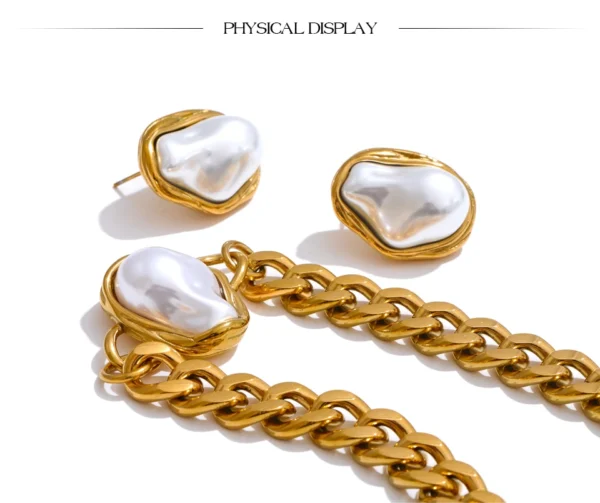 Yhpup Baroque Simulated Pearl Cuban Necklace and Earrings Set
