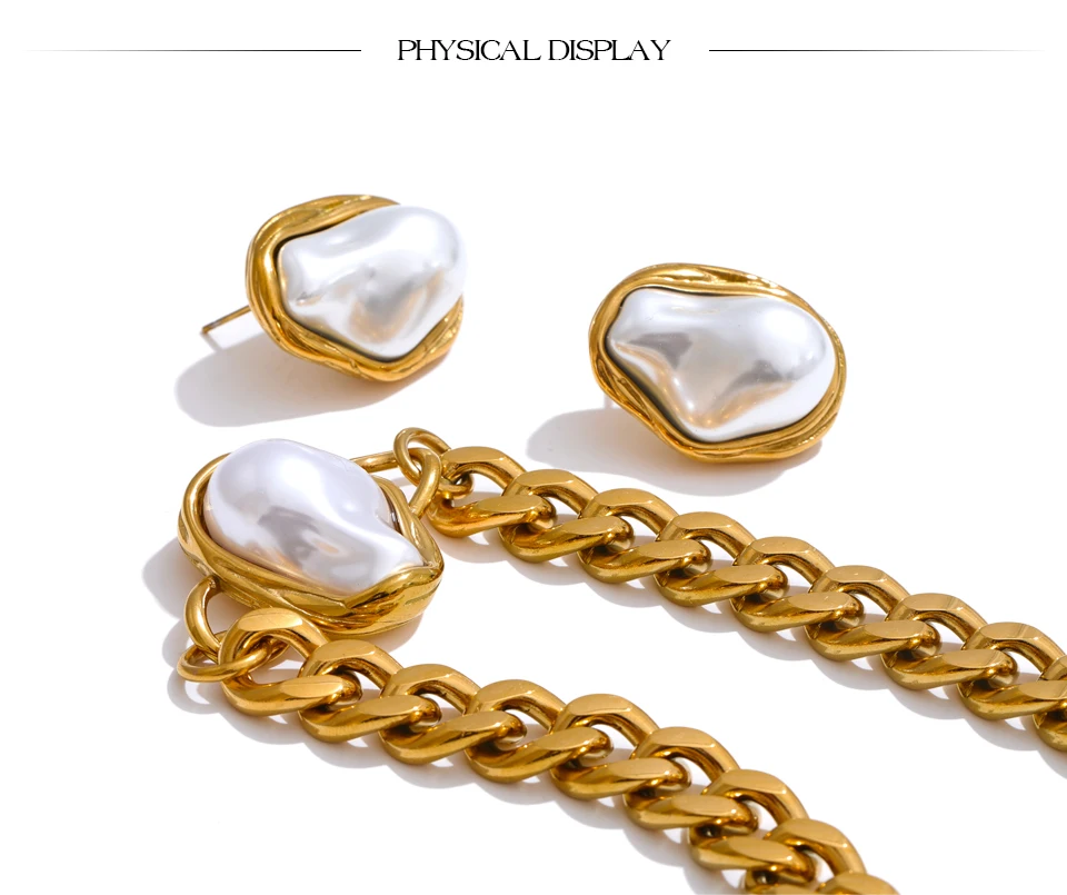 Yhpup Baroque Simulated Pearl Cuban Necklace and Earrings Set - Image 16