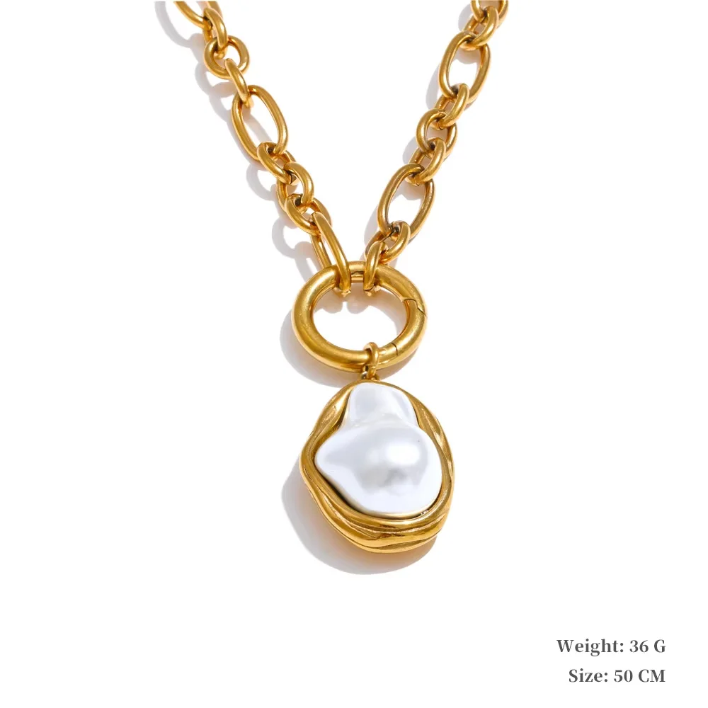 Yhpup Baroque Simulated Pearl Cuban Necklace and Earrings Set - Image 7
