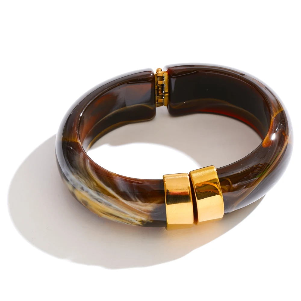 Yhpup Bold Acrylic Cuff Bracelet with Gold-Tone Finish - Image 31