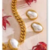Yhpup Baroque Simulated Pearl Cuban Necklace and Earrings Set