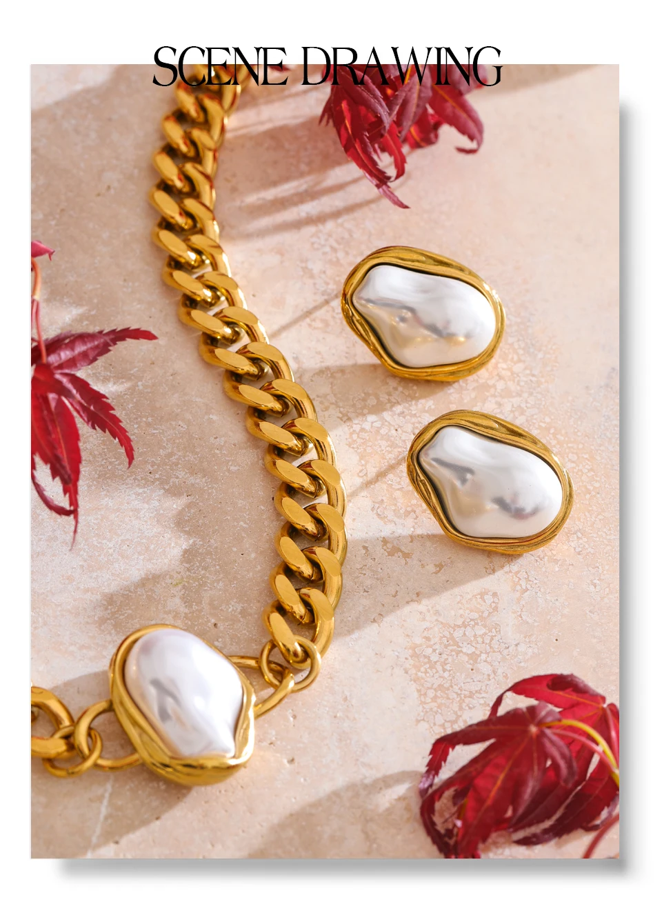 Yhpup Baroque Simulated Pearl Cuban Necklace and Earrings Set - Image 17