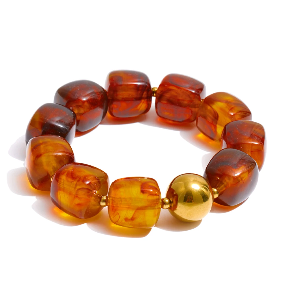 Yhpup Sculpted Amber: Waterproof Square-Bead Jewelry - Image 24