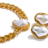 Yhpup Baroque Simulated Pearl Cuban Necklace and Earrings Set