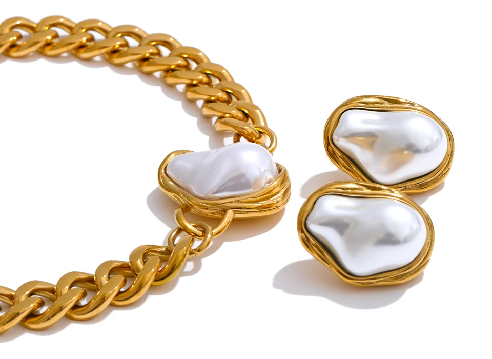 Yhpup Baroque Simulated Pearl Cuban Necklace and Earrings Set - Image 14