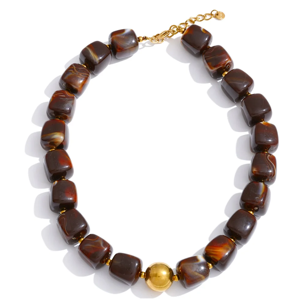 Yhpup Sculpted Amber: Waterproof Square-Bead Jewelry - Image 9