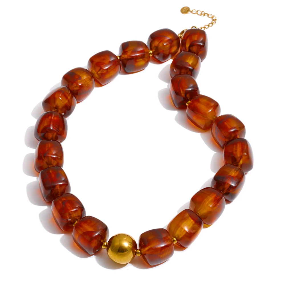 Yhpup Sculpted Amber: Waterproof Square-Bead Jewelry - Image 22