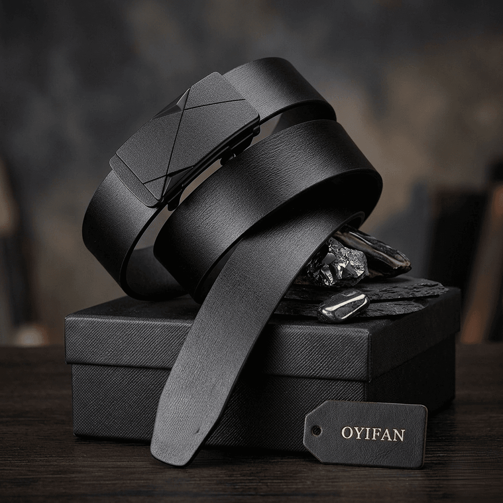 The OYIFAN Geometric Elegance Men’s Leather Belt