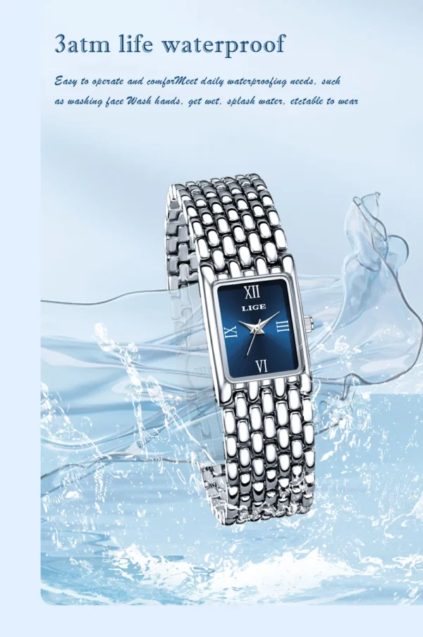 S2e247875b3824322a4a18589a986be64t.webp LIGE Women's Square Dress Watch - Premium Stainless Steel