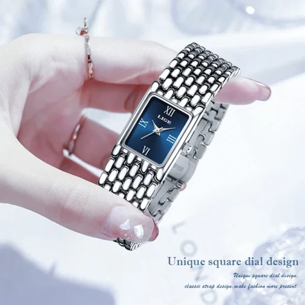 S43ddc13cb4b64bb9ad52ad8f8bd633e1J.webp LIGE Women's Square Dress Watch - Premium Stainless Steel