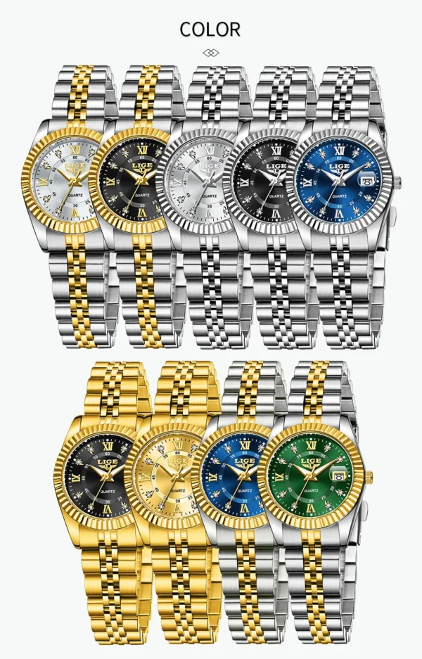 S513fd7d12d6844029f547e01d60c36cat.webp LIGE Elegant Women's -Tone Quartz Watch - Waterproof