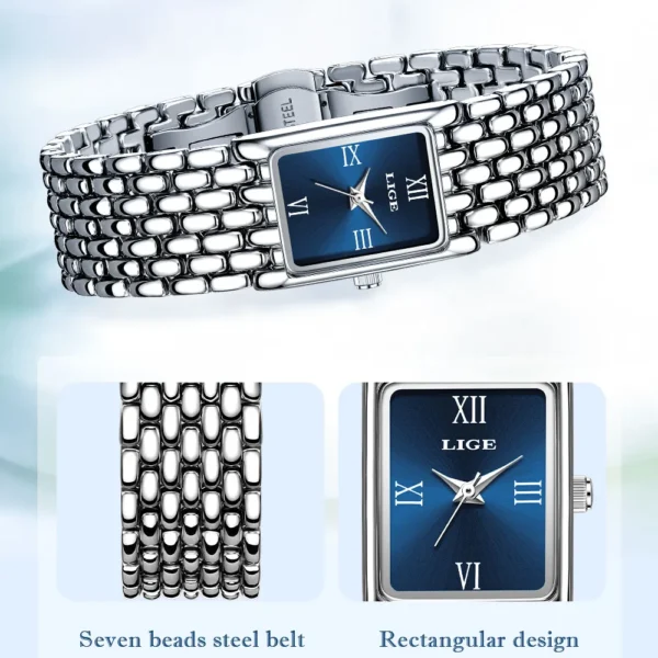 S66ffb968875b4d96ae392ea12db64f8cn.webp LIGE Women's Square Dress Watch - Premium Stainless Steel