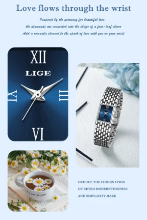 Sa71669c0870047378acf0f754023561fX.webp ساعة ستايلش مربعة للنساء من LIGE – تصميم من الستانلس ستيل الفاخر
