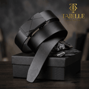 Titan Edge Men's Genuine Leather Belt with Geometric Metal Buckle